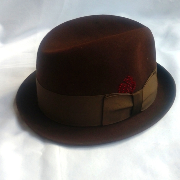 Vintage Dobbs Fifth Avenue Wool Brown Bowtie Feather Fedora Hat w/ Box - Picture 3 of 15